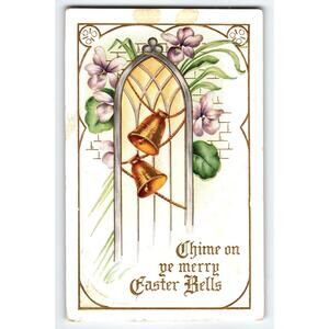 Vintage Easter Bells Postcard with Violets by Whitney Made Worcester